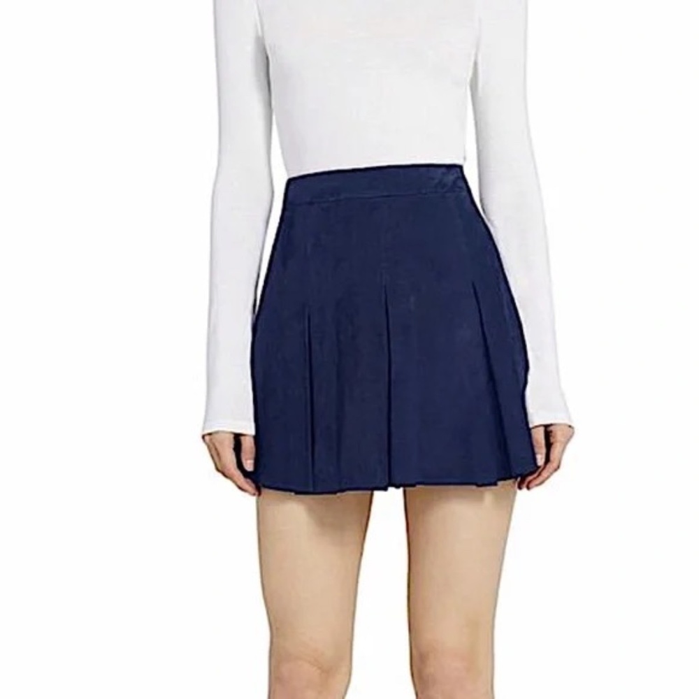 Alice and Olivia Lee Suede Leather Mini Skirt Navy XS